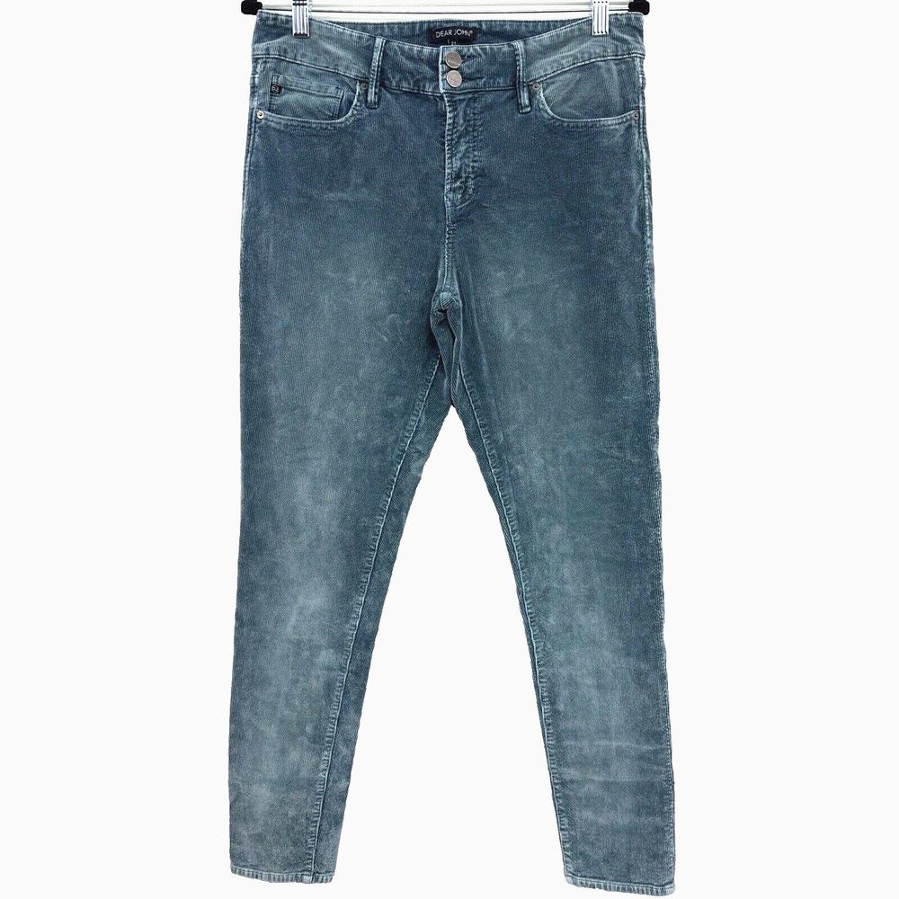 Dear John Gisele High Waist Skinny Corduroy Pants Womens Sz 31 Distressed Green